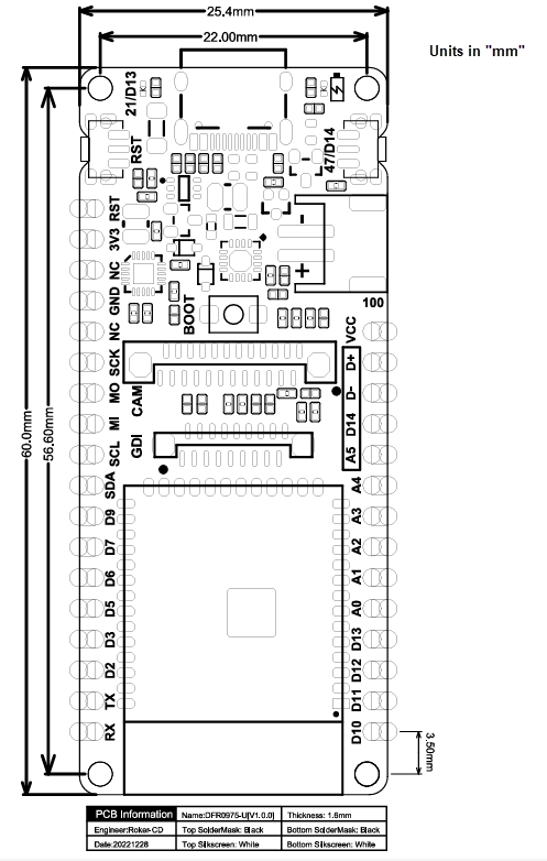 Mechanical Drawing - DFRobot DFR1145 Development Board